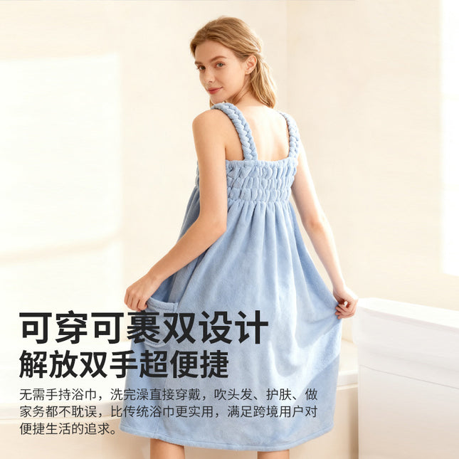 Cross-Border Fashion New Wearable Coral Velvet Suspender Dress Women's Full-Body Sleeveless Bathrobe Absorbent Bathing Skin-Friendly Bath Towel