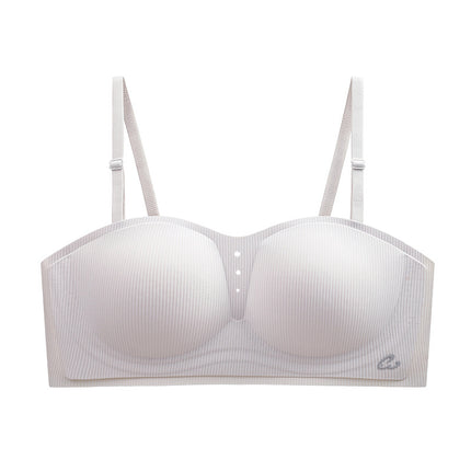 Spring and Summer New Strapless Push-up Bra Women's Upper Bra Thin Half Cup Traceless Shoulder Strap Anti-slip Anti-drop Half Cup Underwear