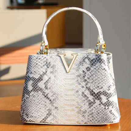 Lady Handbag 2025 Light Luxury High-end Fashion Ladies Handbag Himalayan V-shaped Colorful Gradient Snake Pattern