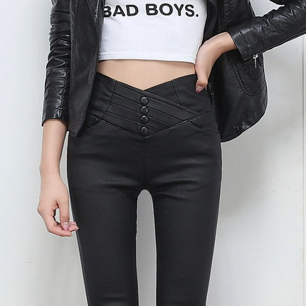 Women's Popular Outer Wear Plus Velvet Leather Pants 2025 Autum New High-Waist Slimming Look Thickeneded Fashionable Matte Coated Pants for Women