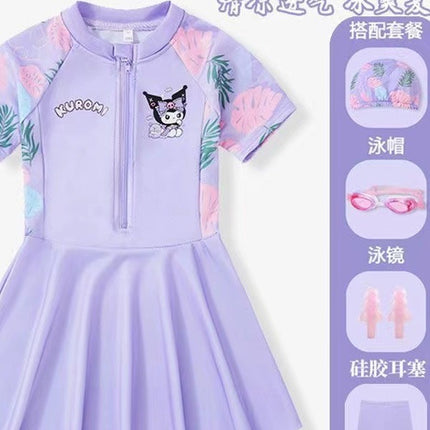 Kulomi Girls Swimsuit Summer 2024 New Girls One-piece Swimsuit Sunscreen Hot Spring Skirt Swimsuit