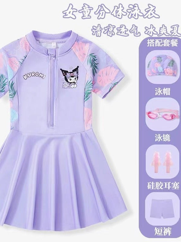 Kulomi Girls Swimsuit Summer 2024 New Girls One-piece Swimsuit Sunscreen Hot Spring Skirt Swimsuit