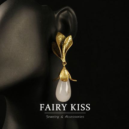 Light Luxury Brass Gold Plated Fine Stone Flower Earrings High-grade Niche Design All-match Elegant Earrings
