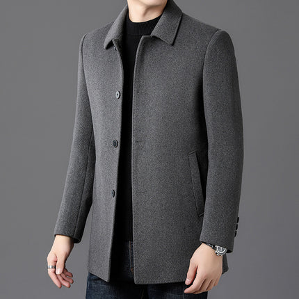 Counter Genuine Men's High-Quality Double-Sided Cashmere Outwear Middle-Aged Dad Casual Woolen Windbreaker Goose down Liner