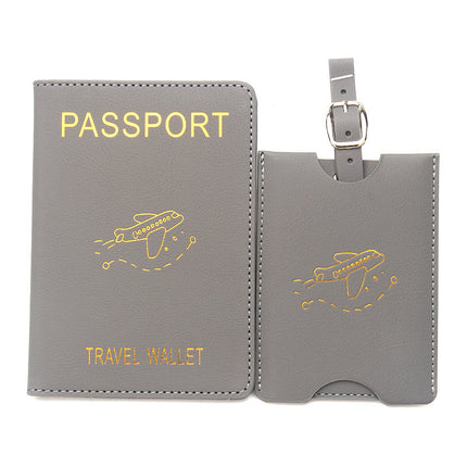 Rfid Anti-Magnetic Airplane Passport Holder Leather Luggage Tag Set Hidden Luggage Identification Card Holder Cross-Border In-Stock