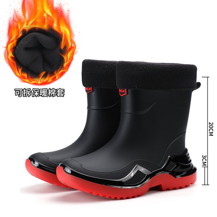 Korean Style Classic Black Non-Slip Men's Rubber Shoes Rain Boots Short-Tube Sports Water Boots Widened and Thickened Cross-Border Environmentally Friendly Water Shoes
