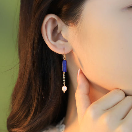 Glseevo Lapis Lazuli Natural Freshwater Pearl Earrings Accessible Luxury High-End Earrings Niche Retro Elegant Earrings