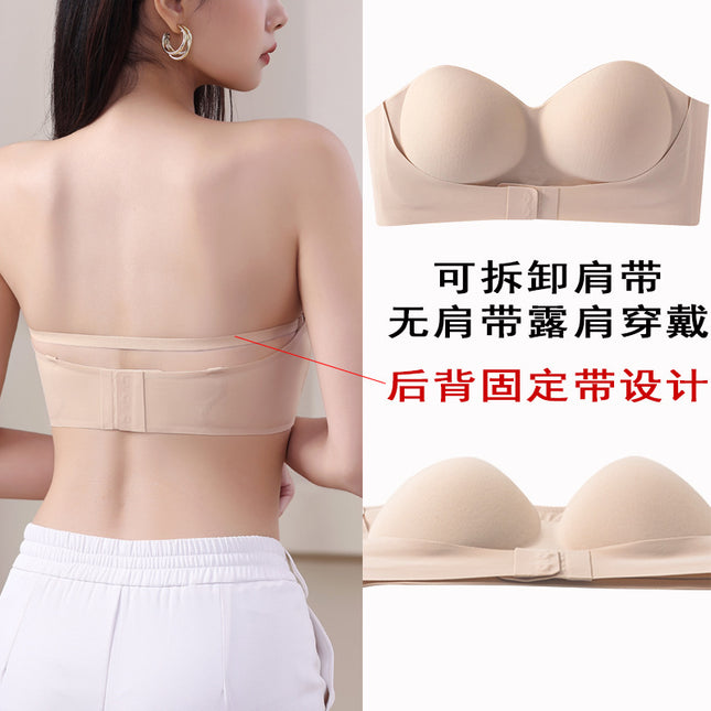 New Arrival Exterior Enlarged Underwear Women's Traceless Detachable Shoulder Strap Tube Top Small Chest Large Bra with No Steel Ring Front Buckle