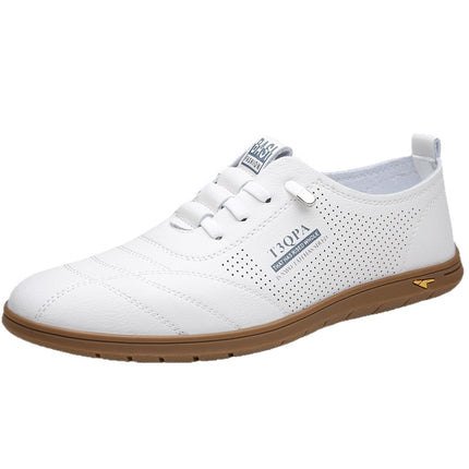 Men's Sandals Summer Breathable Men's Soft-Soled Casual Leather Shoes Men's Hollow Driving Dad's Clogs Small White Shoes