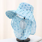 Tea picking hat - big blue dots