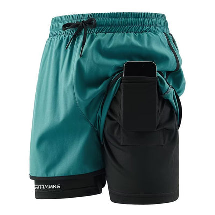Cross-Border Sports Shorts for Men and Women, Running Fitness Anti-Exposure Three-Point Shorts, Fake Two-Piece Couple Quick-Dry Shorts