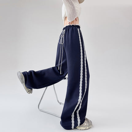Mynk1862 Lace Casual Pants Women's 2025 Autum New Style High-Waisted Slim Straight Floor-Length Pants