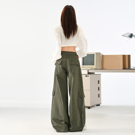 American Military Green Scimitar Jeans Women's Autum New Design Loose Floor-Length Workwear Casual Wide-Leg Pants