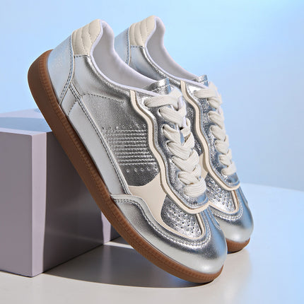Comfortable Versatile Soft-Soled Silver Training Shoes for Women 2025 New Retro Casual Classic Sneakers