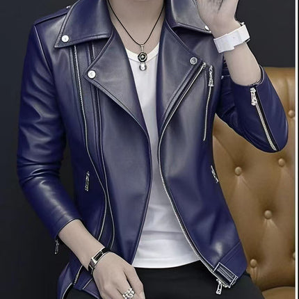 2025 Spring and Autumn New Motorcycle Leather Jacket Men's Jacket Korean Fashion Fashion Personalized Motorcycle Clothing Leather Fashion