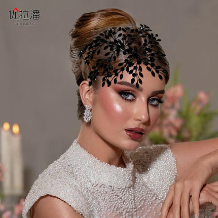 Youlapan European and American Bridal Headband with Heavy Black Rhinestone Hair Accessories, Versatile Halloween Hair Accessory Hp853