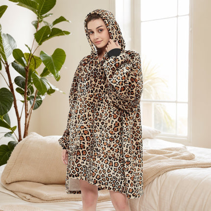 Lazy Blanket Cross-Border Christmas Pajamas Women's Nightgown Flannel Extended Length Vertical Pocket Hoodie Blanket