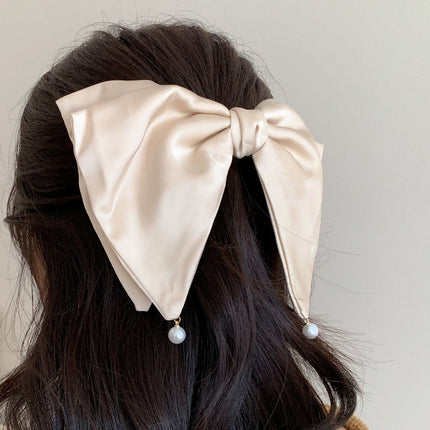French Style Pearl Small Pendant Textured Big Hairpin Women's Bow Back Head Spring Clip Headwear Hair Accessories Side Clip Top Clip