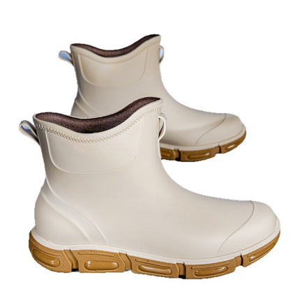 Korean Style Contrasting Color Rain Boots, Sports Style Black Wading Shoes, Outer Fishing Shoes, Kitchen Construction Site Non-Slip Outdoor Functional Shoes