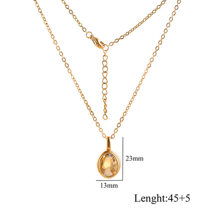 Stainless Steel French Style Ins Style Retro Oval Gem Necklace Women's Titanium Steel Light Luxury Niche Design Clavicle Chain