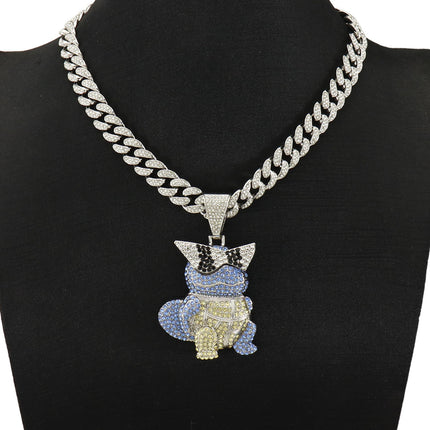Diamond-encrusted cartoon turtle pendant Cuban chain necklace European and American hip-hop style exaggerated hip-hop wearing animal pendant neck chain