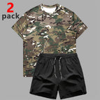 Camouflage short sleeves + black shorts / XS