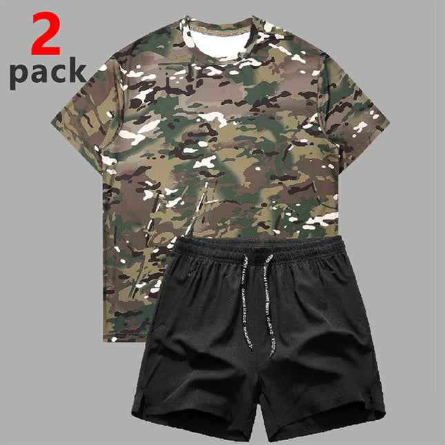 2025 Cross-Border Foreign Trade Summer Short-Sleeved Shorts Suit for Men, Breathable, Quick-Drying, Casual Camouflage T-Shirt, Men's Trendy Style