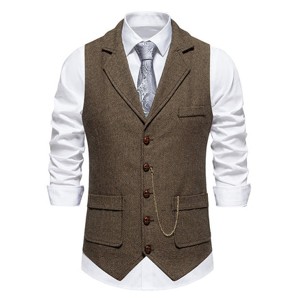 Amazon Men's herringbone tweed suit vest retro lapel horse chain vest