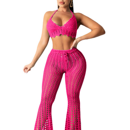 AJ4362 European and American Women's Wear Hollow Perspective Two-piece Set Beach Style Grid Pure Handmade Hook Sexy Fashion Suit