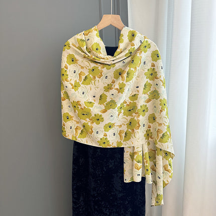 high quality jacquard satin scarf with foreign style shawl women send mother send elders autumn and winter scarf new 2024