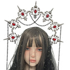 Black pointed outward + red beads + black chain