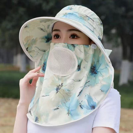 Summer Tea-Picking Sun Protection Hat, Sun Hat for Women, Anti-Uv Hat, Face Mask, Breathable Sun Protection for Cycling and Working