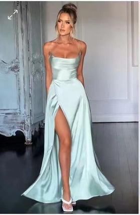 2025 New European and American Foreign Trade Women's Sexy Slim Slim-Fit Backless Amazon Strap Tight Waist Dress Long Dress