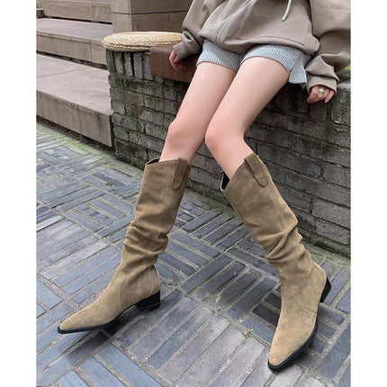 Genuine Leather Boots for Women 2025 New Spring and Autumn Women's Boots Long Boots Suede High Boots Women's Stacked Boots