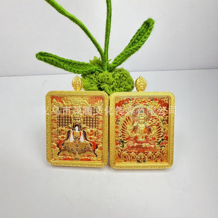 Double-Sided Three-Dimensional Relief Wutai Mountain Dragon Five Gods Thangka Twelve Zodiac Guardian Deities Birth Year Buddha Necklace Pendant for Men and Women