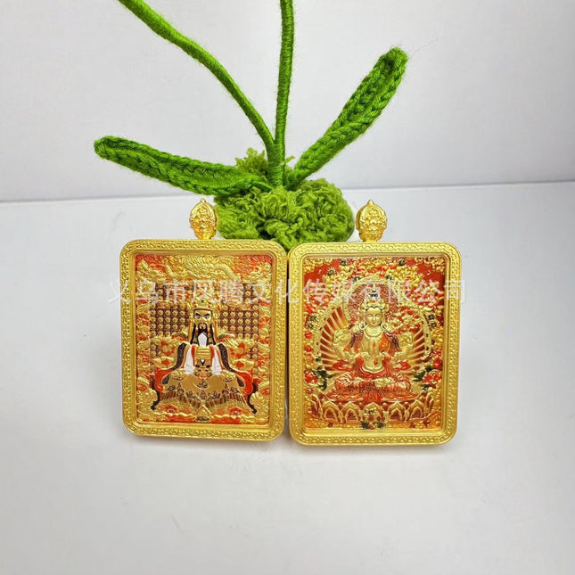 Double-Sided Three-Dimensional Relief Wutai Mountain Dragon Five Gods Thangka Twelve Zodiac Guardian Deities Birth Year Buddha Necklace Pendant for Men and Women