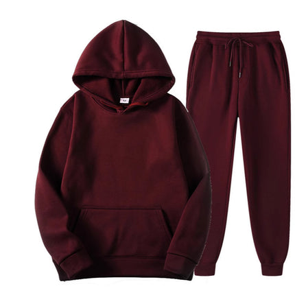 Men's suit Foreign Trade Cross-border Sports Sweater Pullover Sweater Fleece Fashion Solid Color Men's Hoodie Two-piece Set