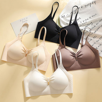 Pleated Hollow-out Traceless Underwear Live-generation Naked Comfortable No Steel Rings Soft Support Fixed Cup Bra Cross-border
