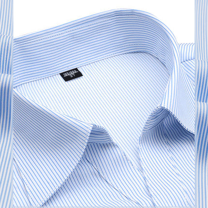 Blue Stripesd Shirt Women's Short-Sleeved Slim Hotel Front Desk Work Clothes Professional Shirt Elegant Workwear Embroidered Logo