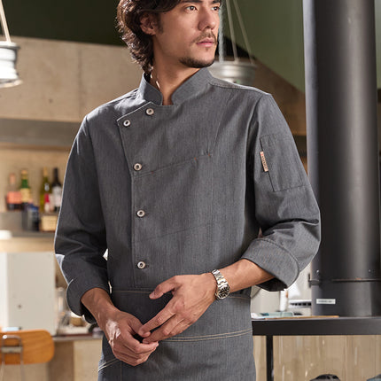 Tesmei Chef Overalls for Men and Women Long-Sleeved Restaurant Catering Baking Kitchen Chef Chef Uniforms Hotel Chef Uniforms Fashion