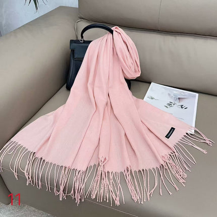 Solid color cashmere scarf women's thin scarf long air conditioning shawl autumn and winter warm Malaysia headscarf wholesale