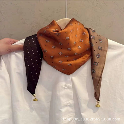 2024 New Magnetic Buckle Silks and Satins Square Scarf Women's Spring and Autum Scarf High-end Decorative Triangle Scarf Neck Protector