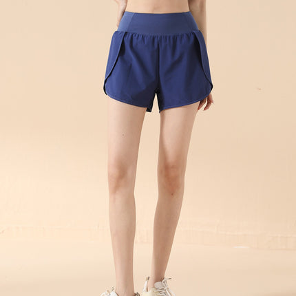 2026 Fake Two-Piece High-Waisted Hip-Lifting Sports Shorts for Women, Anti-Exposure Side Pockets, Loose Fit for Running, Fitness, and Yoga