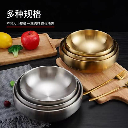 Stainless Steel Cold Noodle Bowl Korean-style Thickened Double-layer Bowl Golden Roodle Bowl Rice Mixing Soup Bowl Snail Powder Bowl Salad Bowl