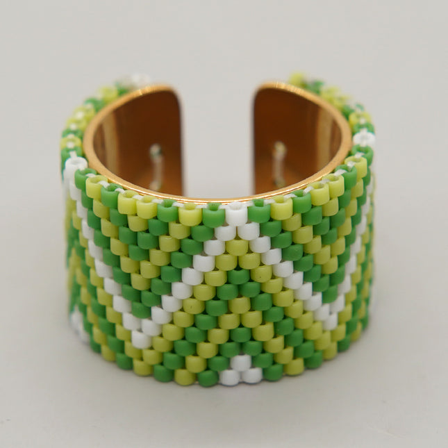 New Miyuki Antique Rice Beads Light Luxury High Sense Hand Woven Stainless Steel Bohemian Style Ring Wholesale