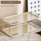 Double-layer [cream-hose] silver-edged large silver handle square plate