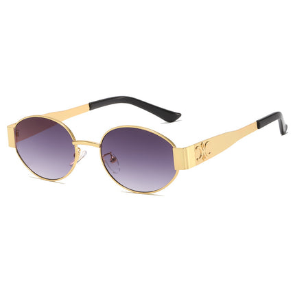 Round Frame Metal Sunglasses Women's High Sense Women's Driving UV Protection Photographing Sunglasses Trendy Retro Fashion Small Frame