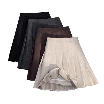 Thickened Woolen Pleated Skirt Skirt Women's Autumn and Winter New Slimming High Waist A- Line JK College Black Ins Short Skirt