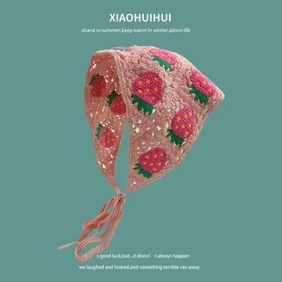 Hot Girl Internet Celebrant Photo Flower French Style Triangle Scarf Headscarf Women's Cute Knitted Hair Band Silk Scarf High-grade Headwear Summer