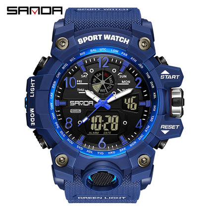 Sanda Hot-Selling Watch Korean Version Student Party Multi-Functional Waterproof Alarm Clock Electronic Watch Cool Dual Display Luminous Sports Watch